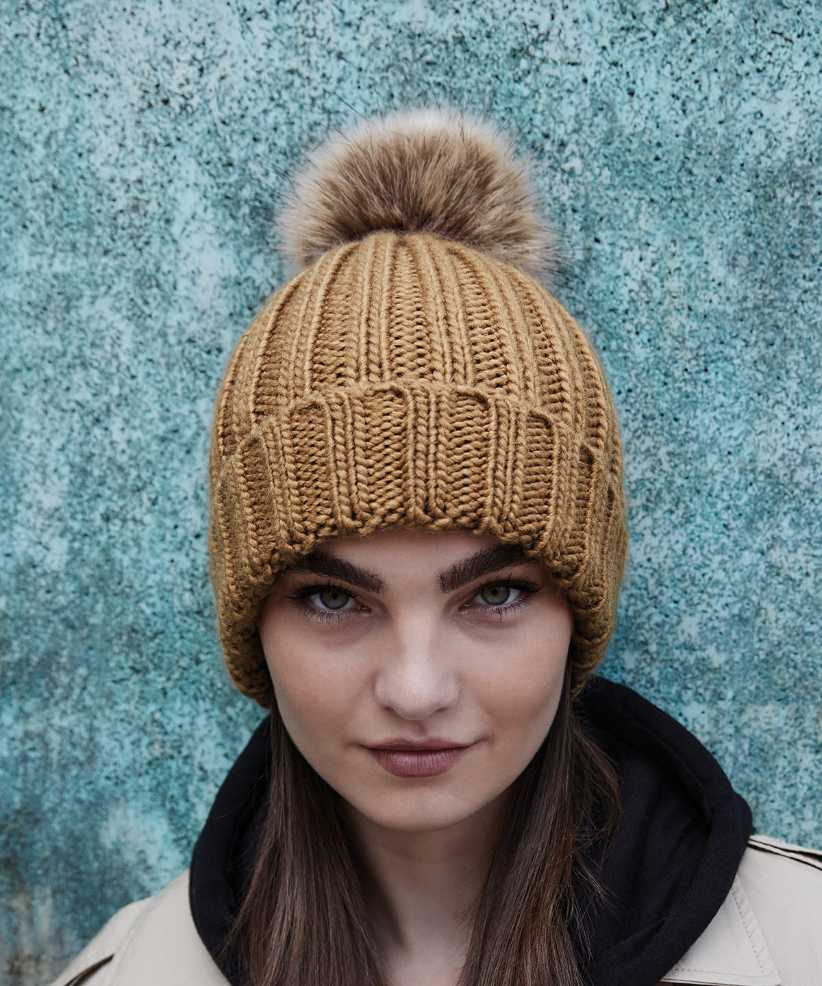 Beechfield Fur Pop Pom Chunky Beanie