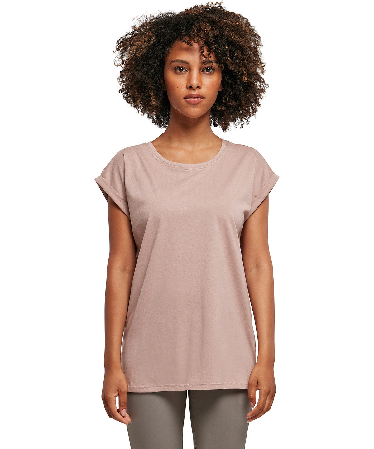 Build Your Brand Women's Extended Shoulder Tee - Dusk Rose