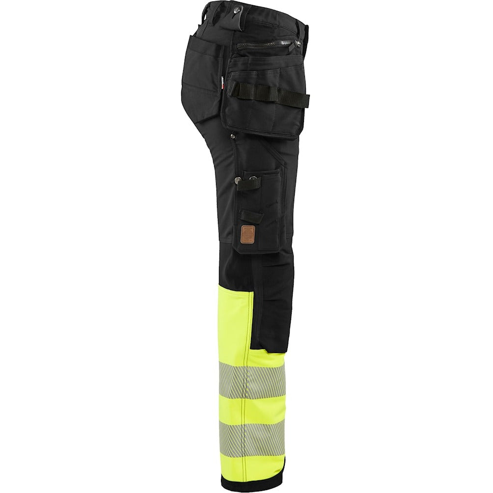 Blaklader Women's Hi-Vis 4-Way-Stretch Trousers 7193 #colour_black-hi-vis-yellow