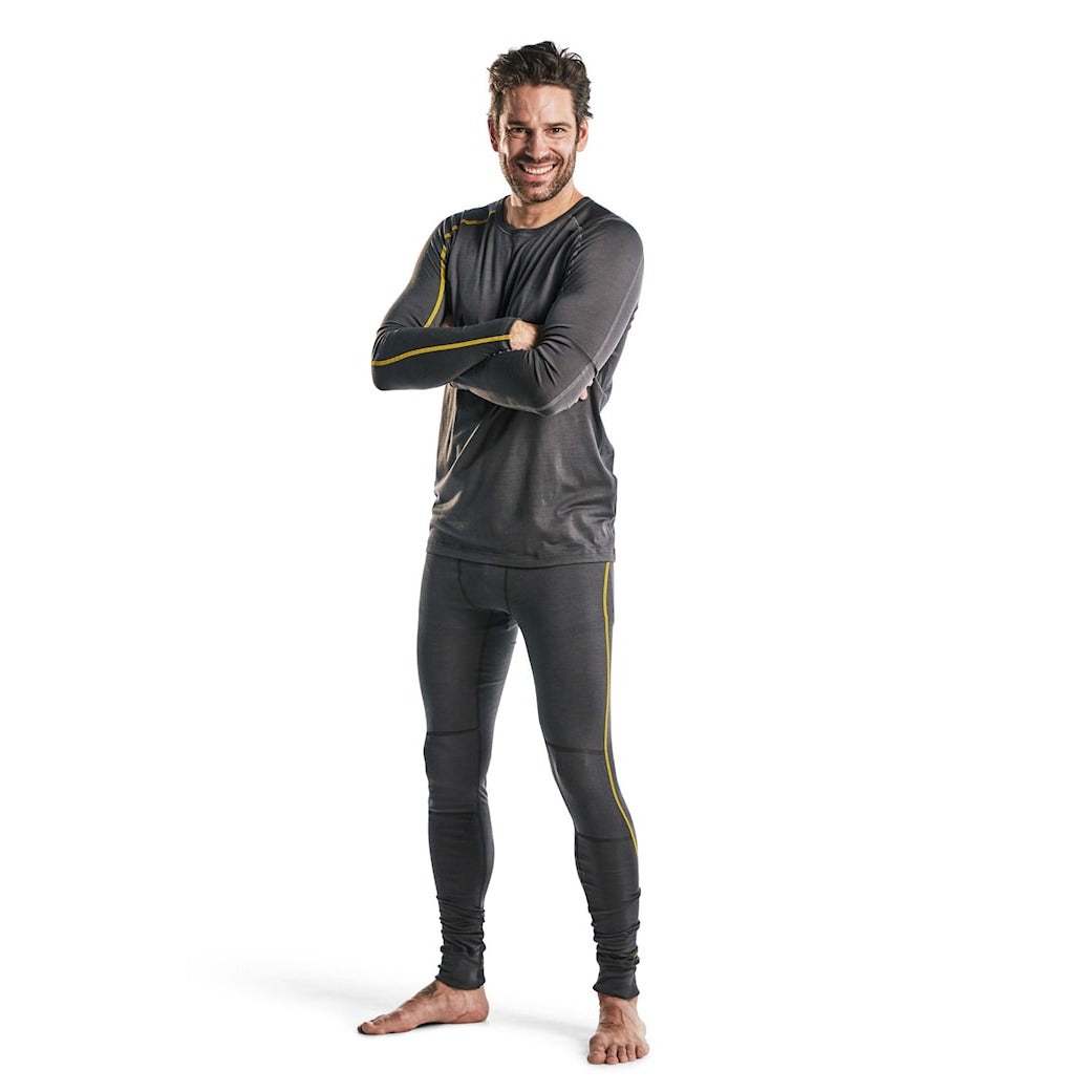 Blaklader Underwear Trousers Xlight, 100% Merino 1844 #colour_dark-grey-yellow