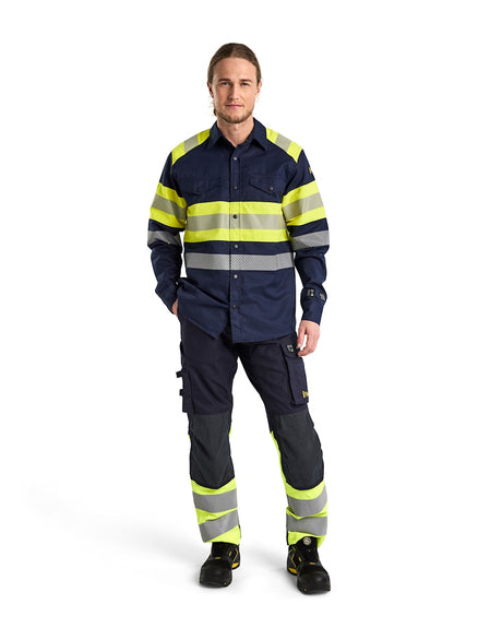 Blaklader Multinorm Shirt 3229 #colour_navy-blue-hi-vis-yellow