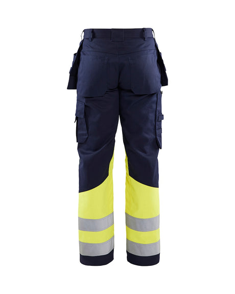 Blaklader Multinorm Craftsman Trousers 1479 #colour_navy-blue-hi-vis-yellow