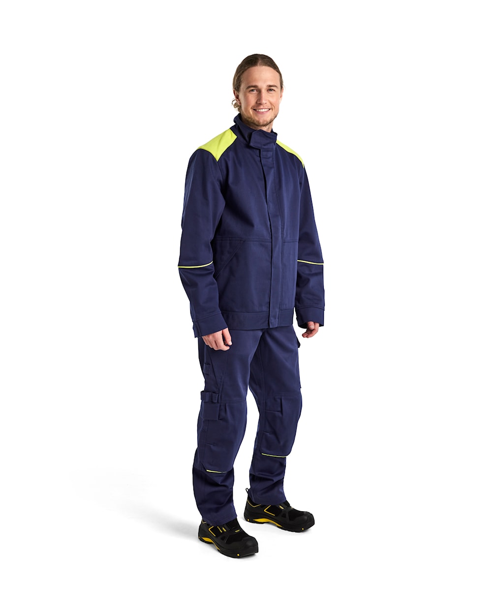 Blaklader Welding Trousers 1701 #colour_navy-blue-hi-vis-yellow