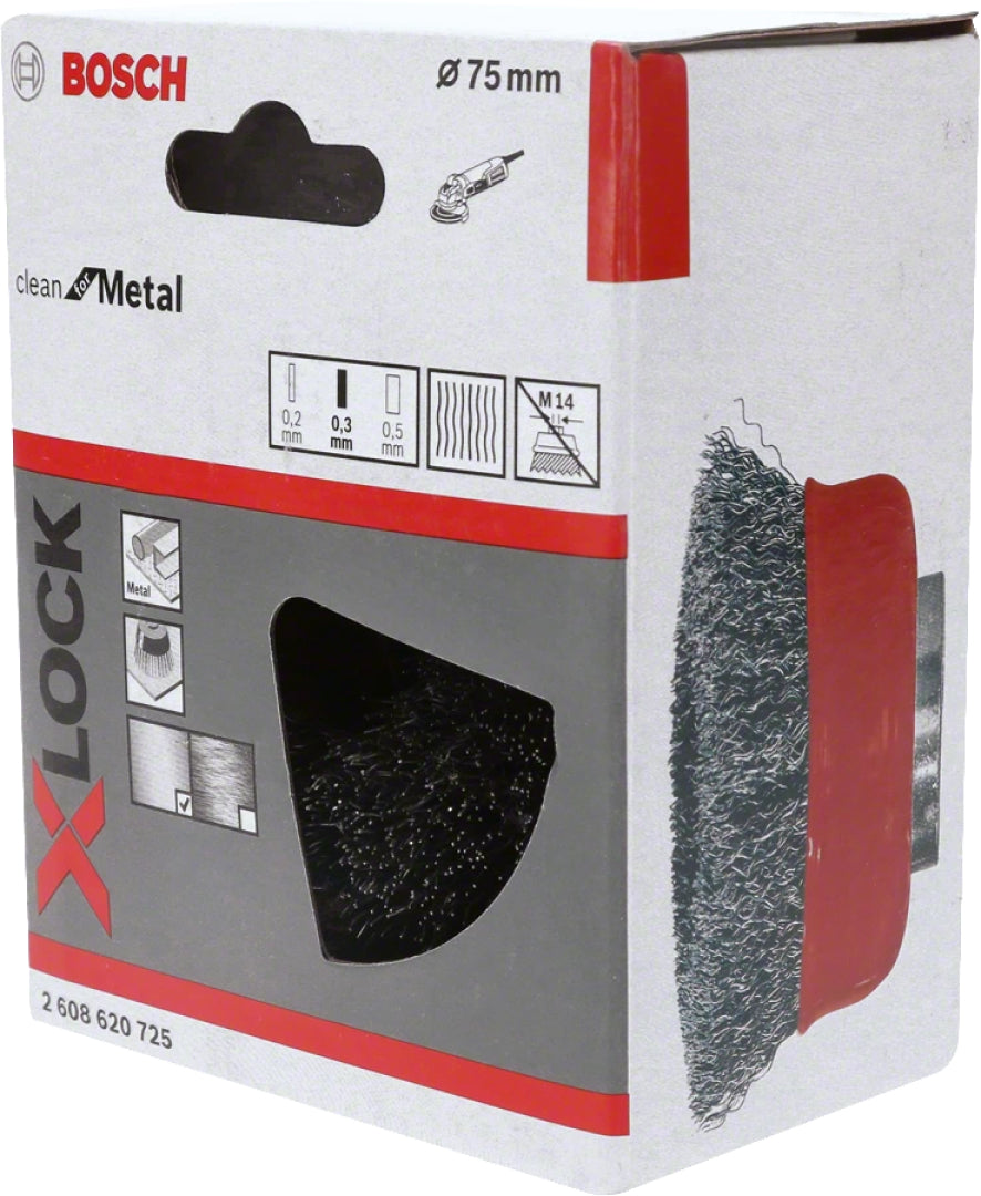 Bosch Professional X-LOCK Cup Brush - Crimped Steel, 75mm, 0.3mm Thickness