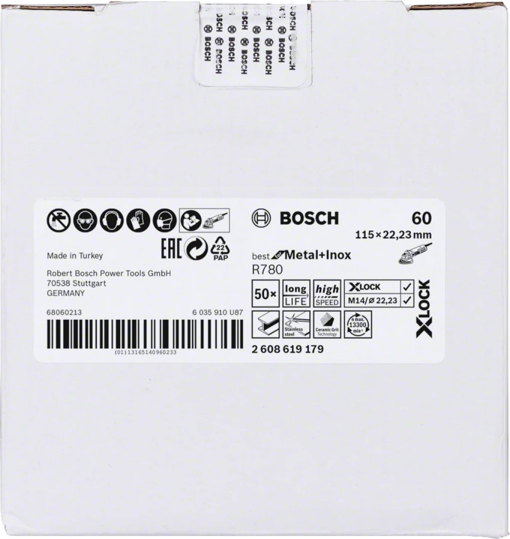 Bosch Professional X-LOCK Fibre Disc R780 - Best for Metal + Inox - 115 x 22.23 mm, G60