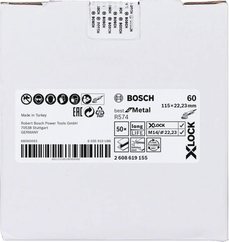 Bosch Professional X-LOCK Fibre Sanding Discs - 115mm G 60 R574 - Best for Metal