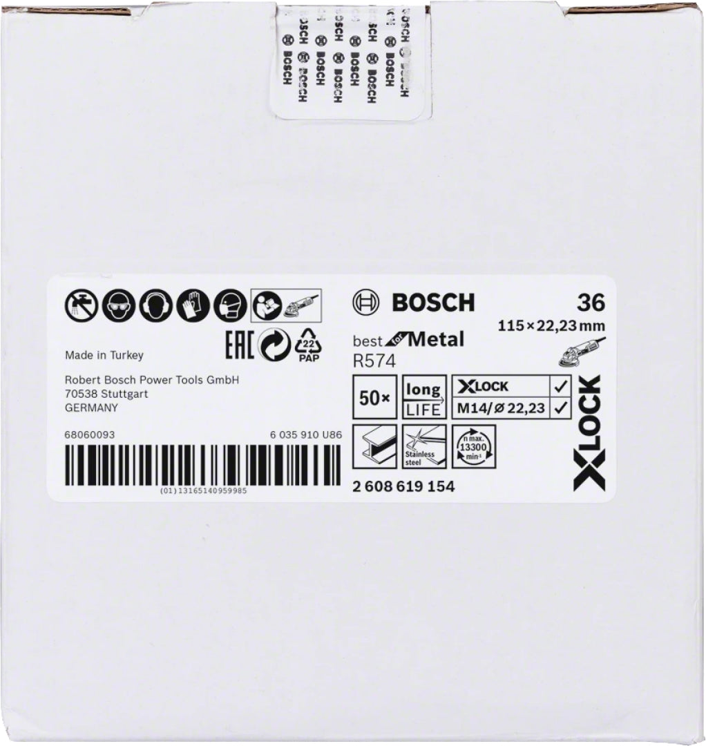 Bosch Professional X-LOCK Fibre Sanding Discs - 115mm G36 R574 - Best for Metal