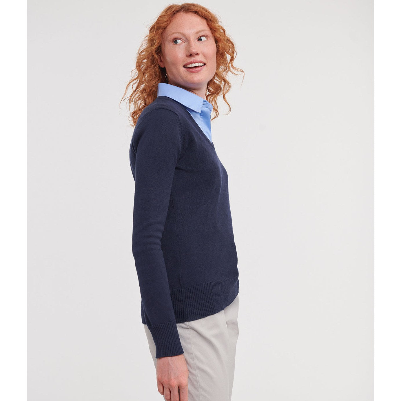 Russell Collection Women's V-Neck Knitted Sweater
