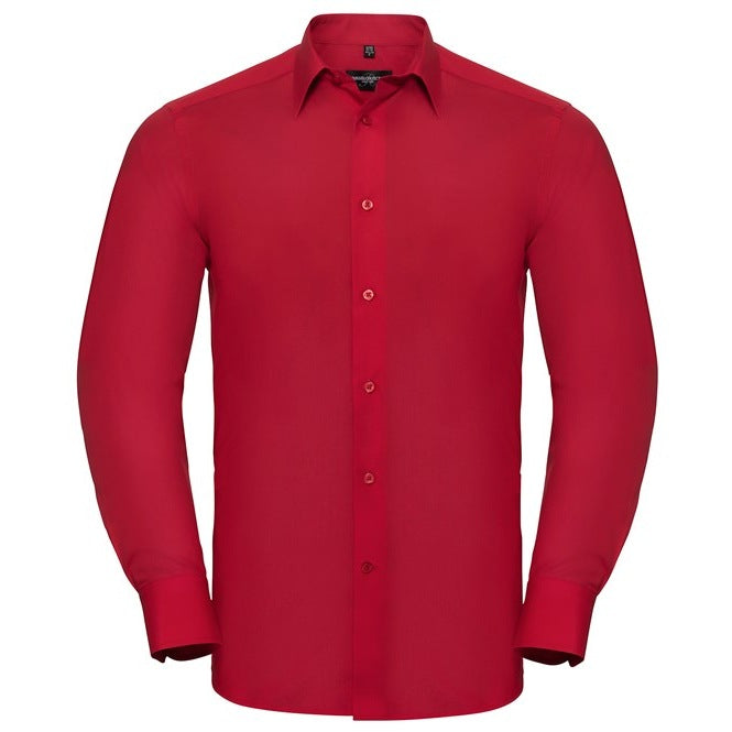 Russell Collection Long Sleeve Polycotton Easycare Fitted Poplin Shirt