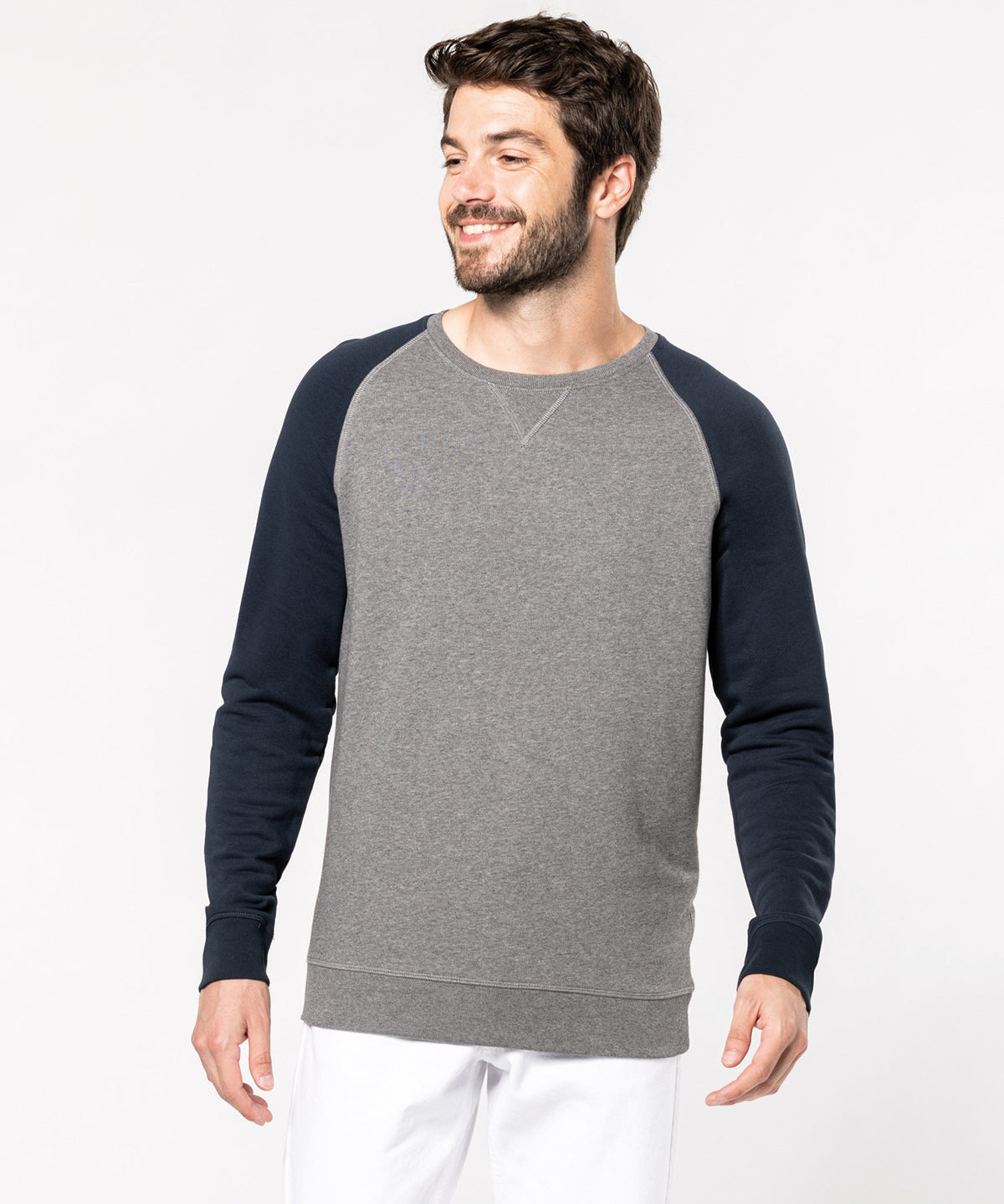 Kariban Men's Two-Tone Organic Crew Neck Raglan Sleeve Sweatshirt