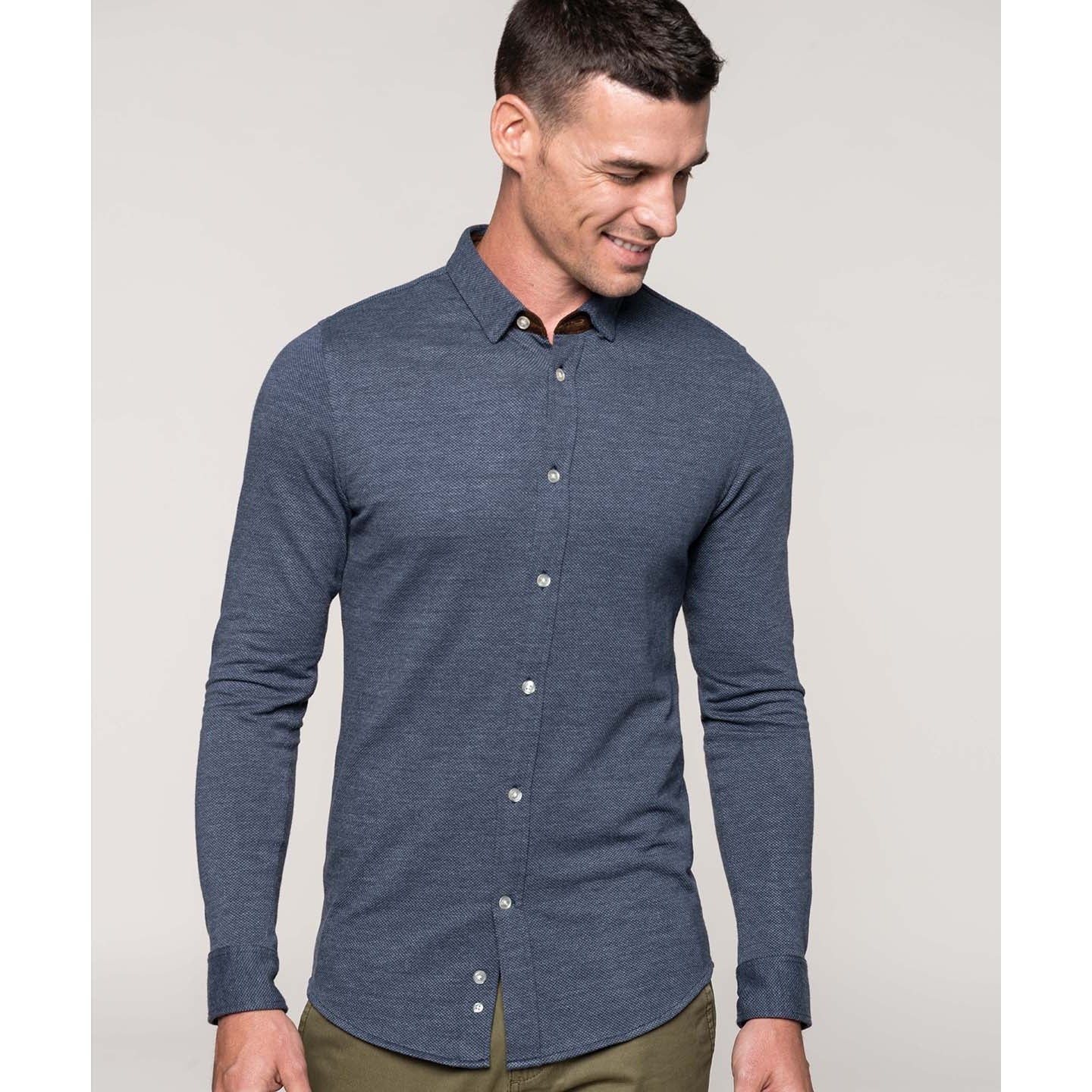 Kariban Long-Sleeved Jacquard Knit Shirt