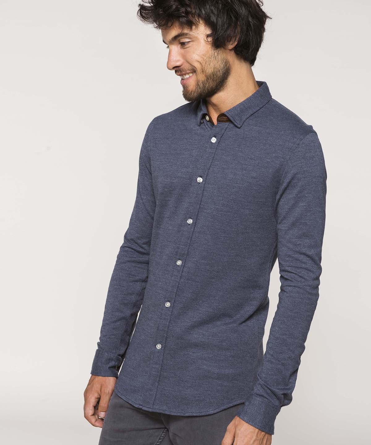 Kariban Long-Sleeved Jacquard Knit Shirt