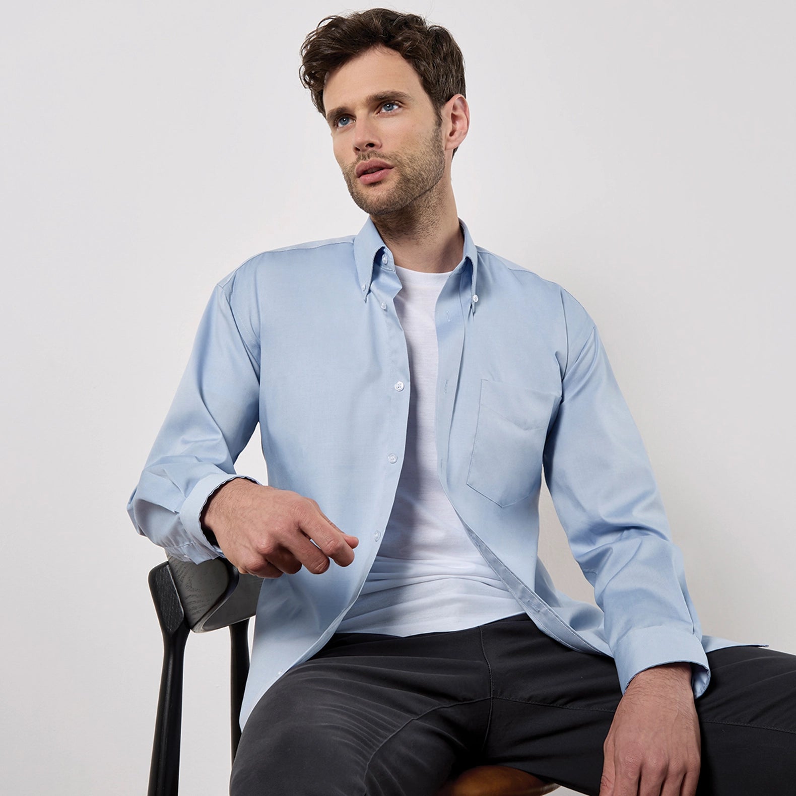 Kustom Kit Corporate Oxford Shirt Long-Sleeved (Classic Fit) - Light Blue