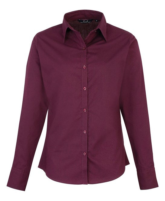 Premier Women's Poplin Long Sleeve Blouse - Aubergine