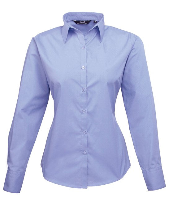 Premier Women's Poplin Long Sleeve Blouse - Mid Blue