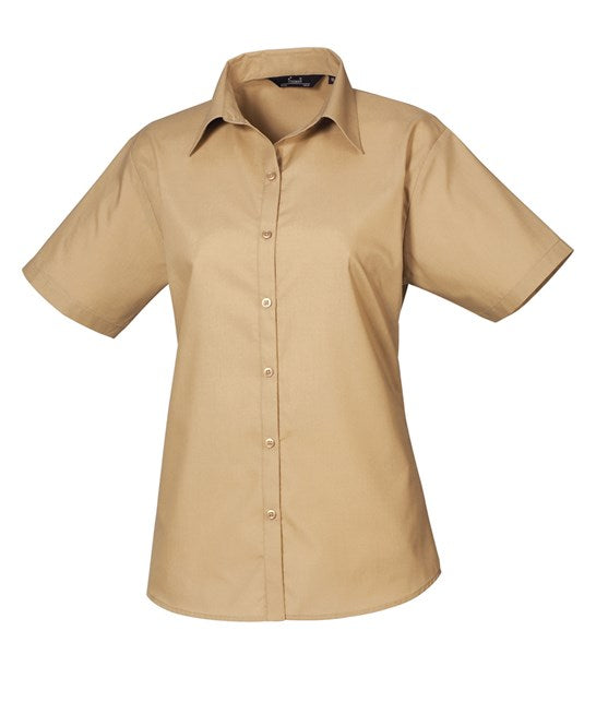 Premier Women's Short Sleeve Poplin Blouse - Khaki