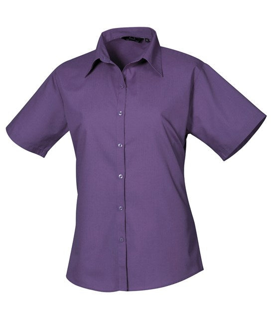 Premier Women's Short Sleeve Poplin Blouse - Purple