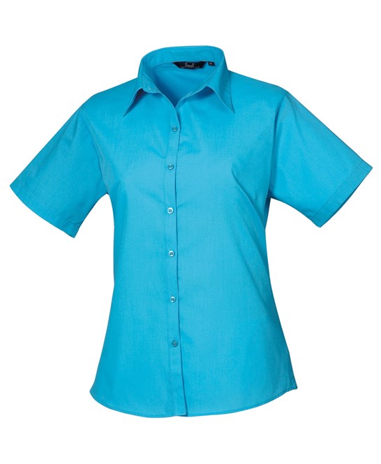 Premier Women's Short Sleeve Poplin Blouse - Turquoise