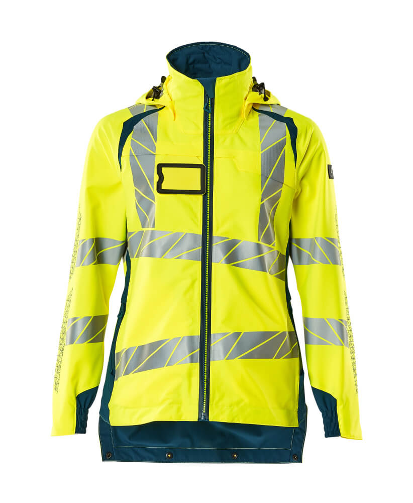 Mascot Accelerate Safe Ladies Lightweight Outer Shell Jacket #colour_hi-vis-yellow-dark-petroleum