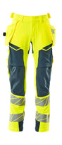 Mascot Accelerate Safe Trousers with Holster Pockets - Hi-Vis Yellow/Dark Petroleum #colour_hi-vis-yellow-dark-petroleum