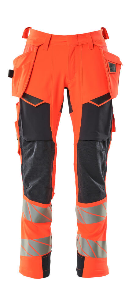 Mascot Accelerate Safe Trousers with Holster Pockets - Hi-Vis Red/Dark Navy #colour_hi-vis-red-dark-navy