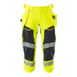 Mascot Accelerate Safe ¾ Trousers with Holster Pockets - Hi-Vis Yellow/Dark Navy #colour_hi-vis-yellow-dark-navy