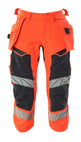 Mascot Accelerate Safe ¾ Trousers with Holster Pockets - Hi-Vis Red/Dark Navy #colour_hi-vis-red-dark-navy