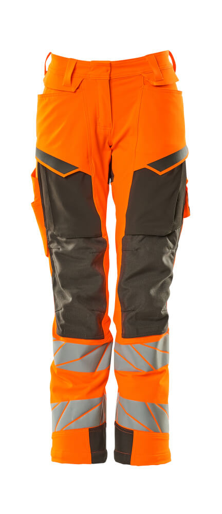 Mascot Accelerate Safe Ladies Diamond Fit Trousers with Kneepad Pockets - Hi-Vis Orange/Grey #colour_hi-vis-orange-grey