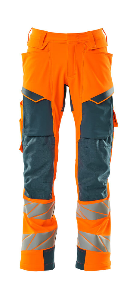 Mascot Accelerate Safe Trousers with Kneepad Pockets - Hi-Vis Orange/Dark Petroleum #colour_hi-vis-orange-dark-petroleum