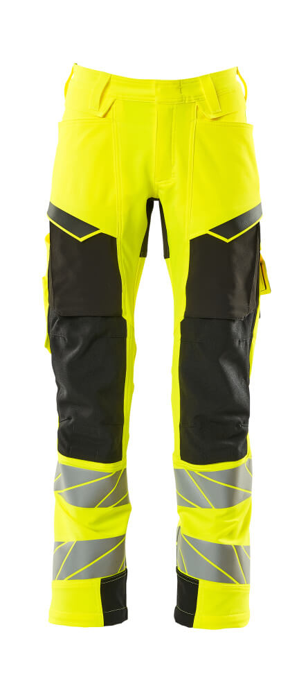 Mascot Accelerate Safe Trousers with Kneepad Pockets - Hi-Vis Yellow/Black #colour_hi-vis-yellow-black