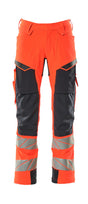 Mascot Accelerate Safe Trousers with Kneepad Pockets - Hi-Vis Red/Dark Navy #colour_hi-vis-red-dark-navy