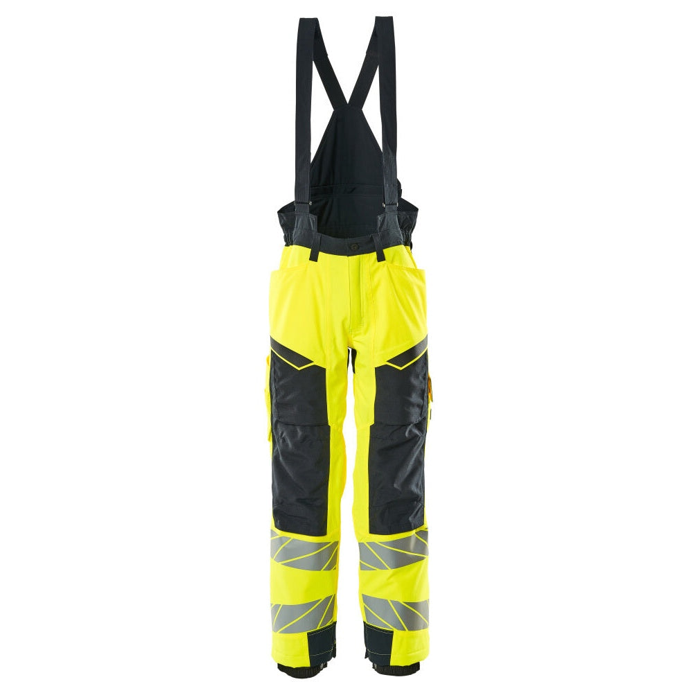 Mascot Accelerate Safe Winter Trousers with Kneepad Pockets #colour_hi-vis-yellow-dark-navy