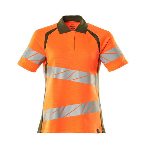 Mascot Accelerate Safe Ladies Fit Polo Shirt #colour_hi-vis-orange-moss-green