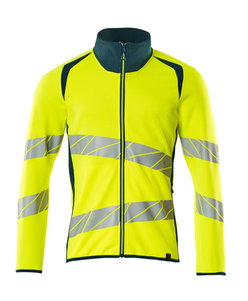 Mascot Accelerate Safe Modern Fit Zippered Sweatshirt #colour_hi-vis-yellow-dark-anthracite