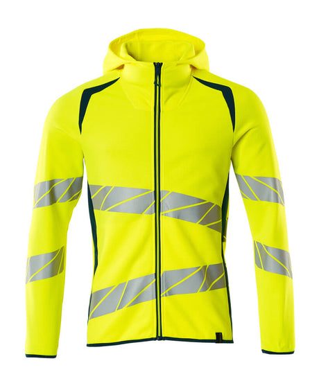 Mascot Accelerate Safe Hoodie with Zipper #colour_hi-vis-yellow-dark-petroleum