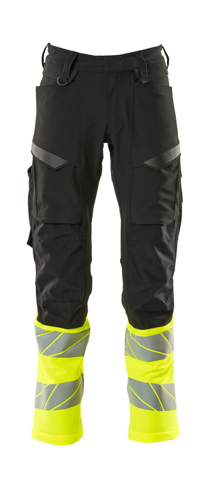 Mascot Accelerate Safe Trousers with Kneepad Pockets #colour_black-hi-vis-yellow