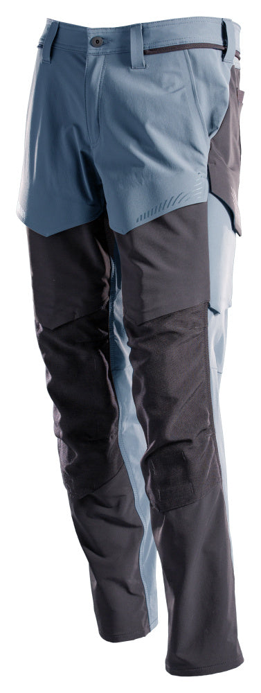 Mascot Customized Stretch Trousers with Kneepad Pockets - Stone Blue/Dark Navy #colour_stone-blue-dark-navy