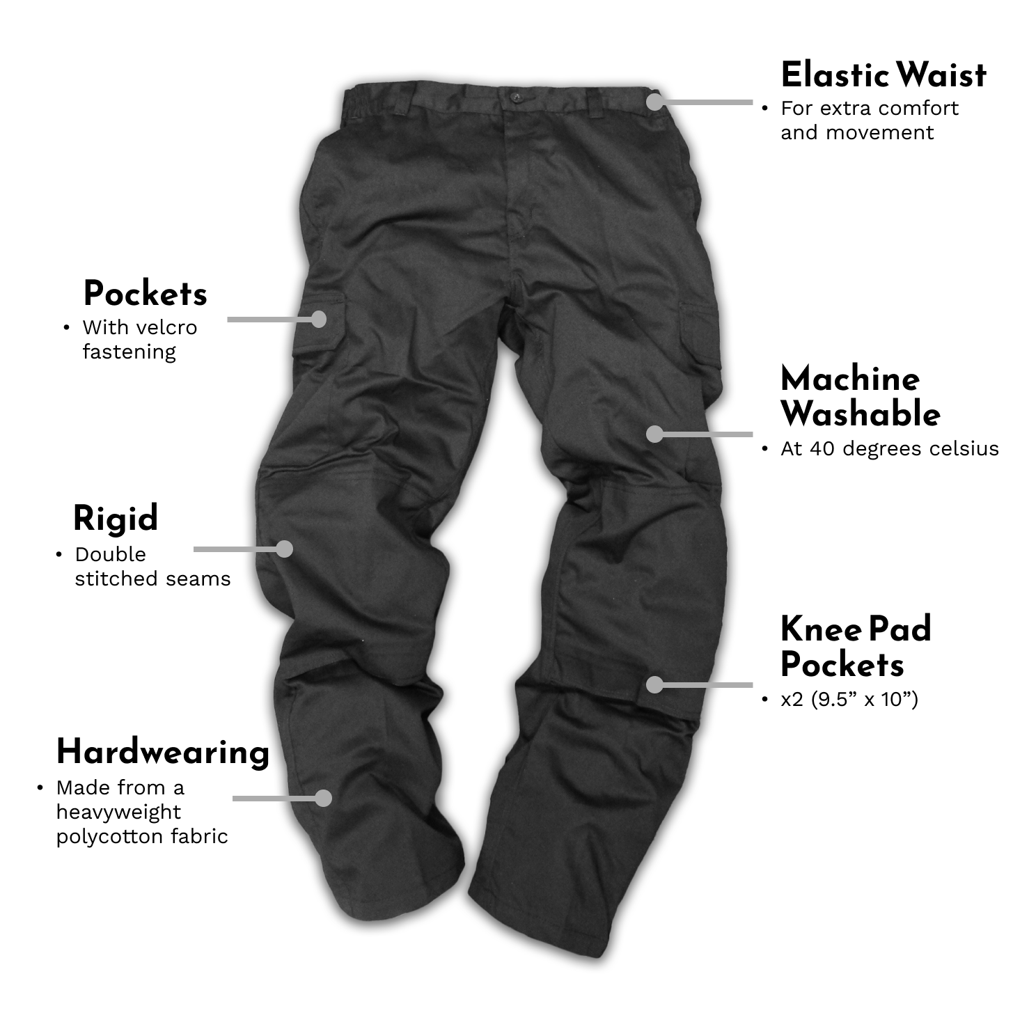 GS Workwear Men's Cargo Combat Work Trousers with Knee Pad Pockets