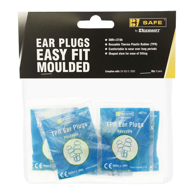 Bsafe TPR Easy Fit Ear Plugs 5 Pack Blue