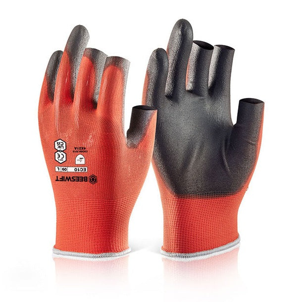 Beeswift Pu Coated 3 Fingerless Glove Red (10 Pack)