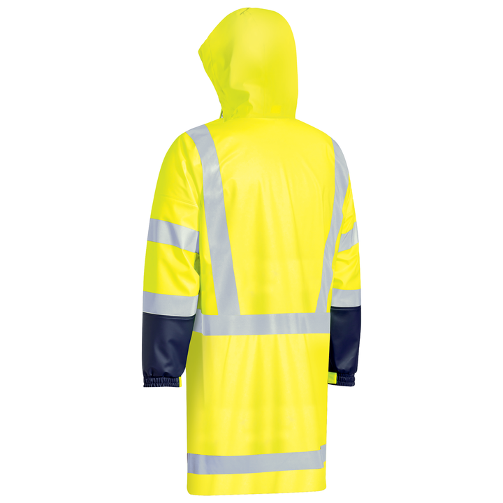 Bisley Taped Hi-Vis Stretch PU Rain Coat with Concealed Hood