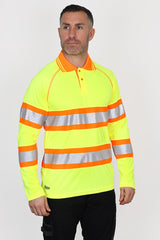 Bisley Taped Double Hi-Vis Mesh Long Sleeve Polo Shirt